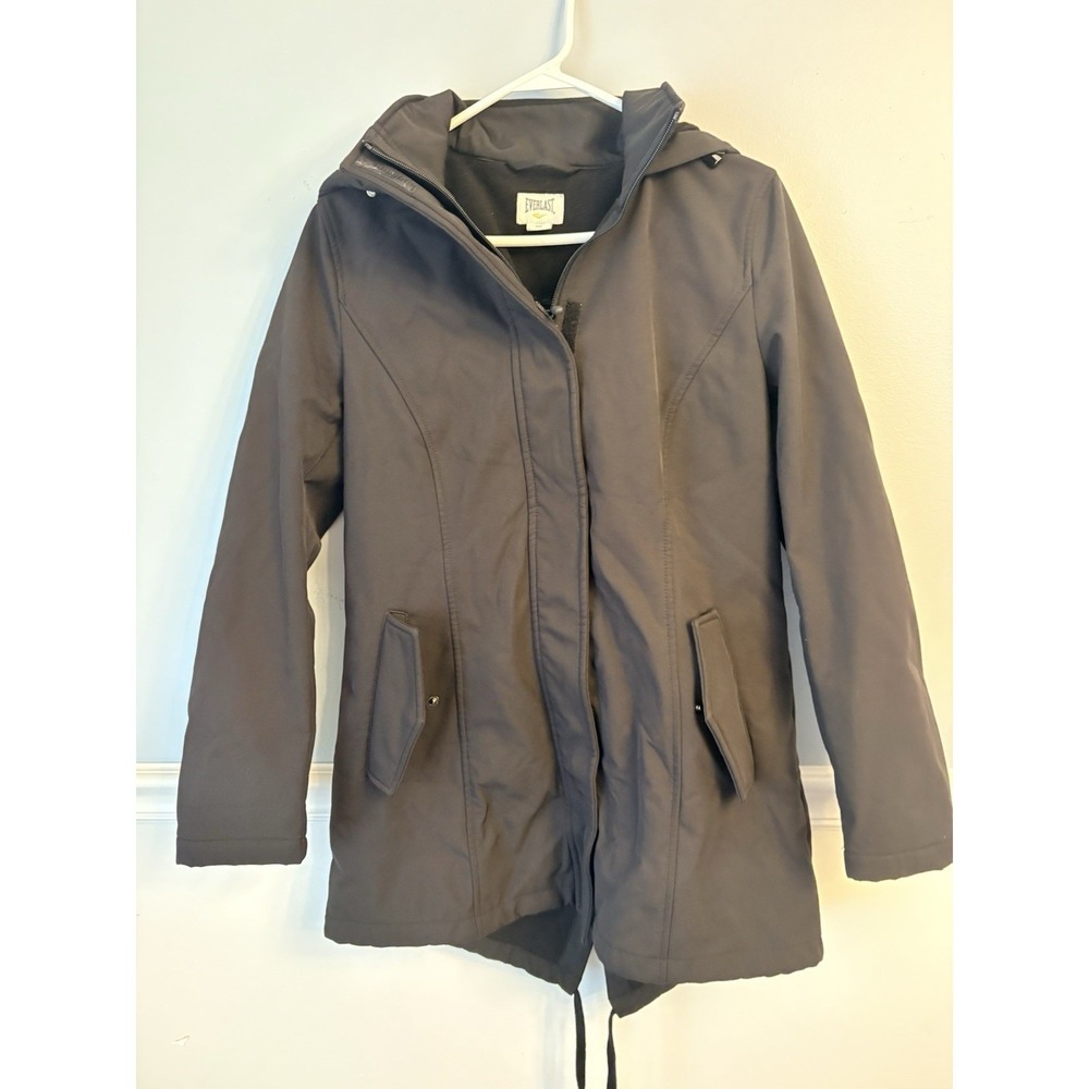 Everlast Lightweight Softshell Hooded Parka Jacket Black Fleece Lined Medium